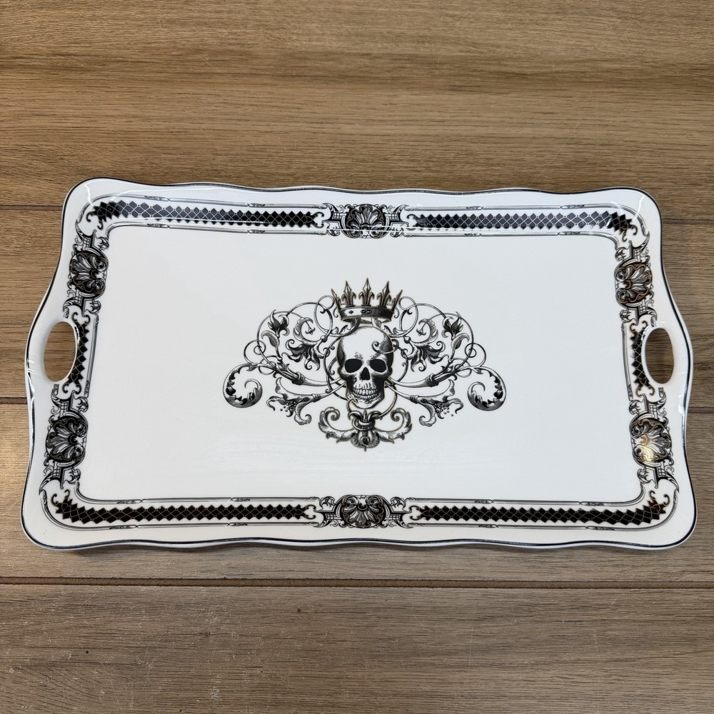 Monterey Bay Fine Porcelain Serving Tray Skull Crown Gothic Halloween Platter